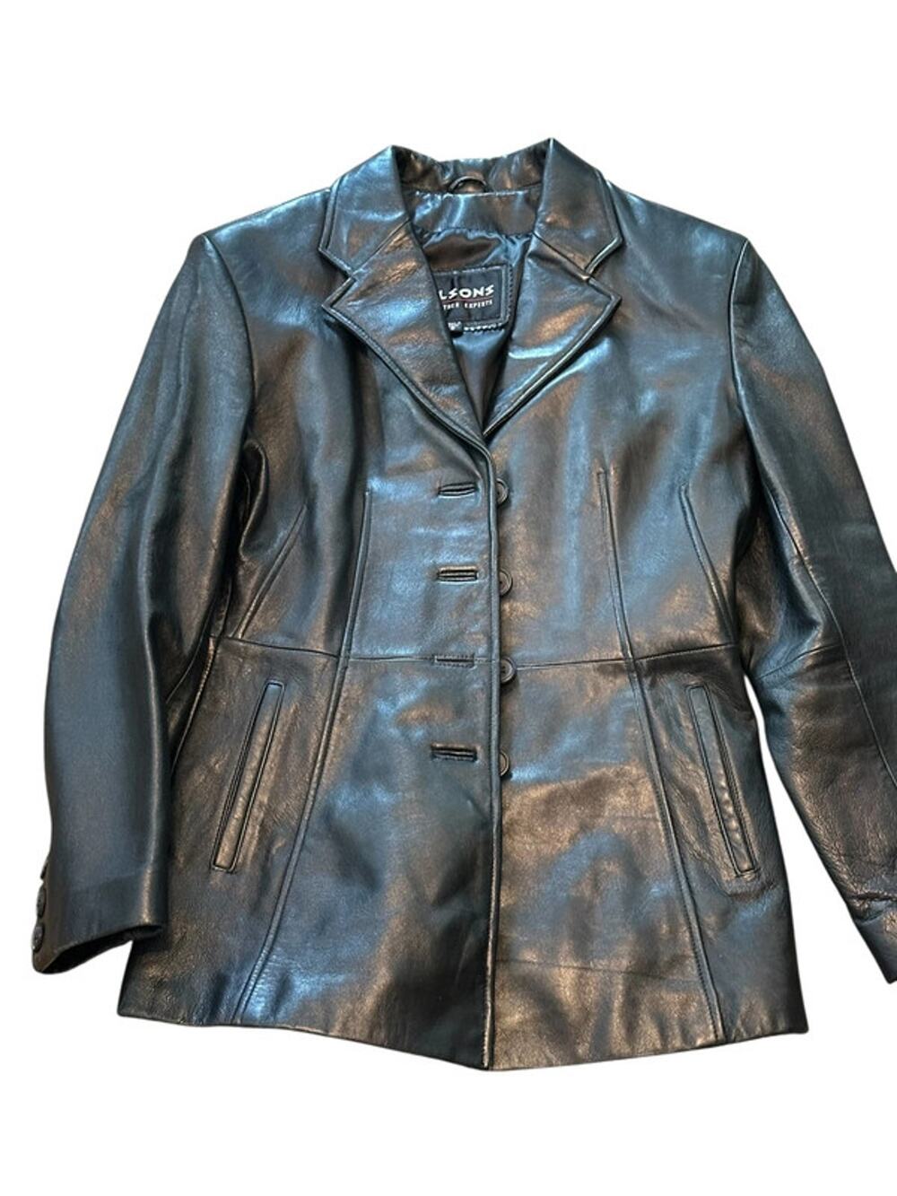Vintage Wilsons Leather Maxima Black Leather Blazer Jacket Coat Small